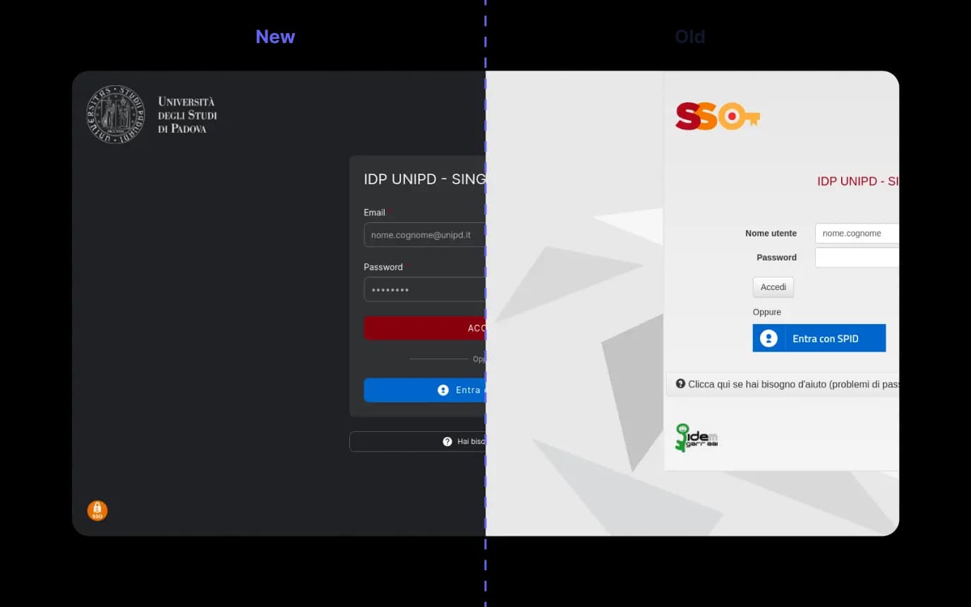 Immagine di paragone della pagina di login